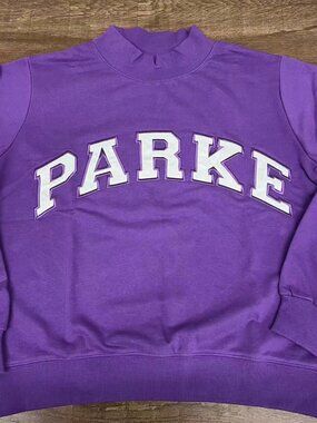 PARKE Purple Mock Neck Varsity Letter Sweatshirt